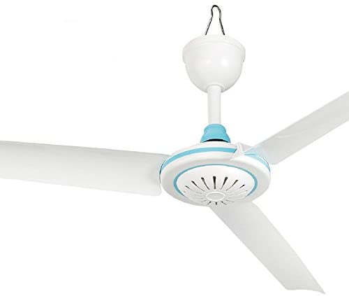 a white ceiling fan with a light on top of it.